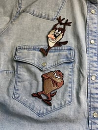 Image 1 of TAZ vintage Patches x 2 Tasmanian Devil Iron On Jacket Patch Embroidered 1990’s Style