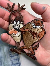 Image 2 of TAZ vintage Patches x 2 Tasmanian Devil Iron On Jacket Patch Embroidered 1990’s Style