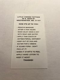 Image 2 of Vintage Little Vinnies tattoo business card, Maryland 1990’s LM