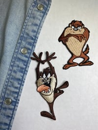 Image 3 of TAZ vintage Patches x 2 Tasmanian Devil Iron On Jacket Patch Embroidered 1990’s Style