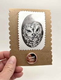 Image 1 of Night Owl Sticker set – Cute oval owl sticker with pin