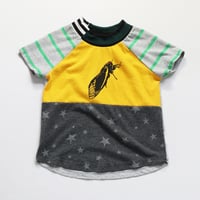 Image 1 of cicada gold stars stripe 3T patchwork mix toddler all gender sleeve short tee top shirt boys