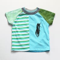 Image 1 of cicada turquoise green stripe 4T patchwork mix toddler all gender sleeve short tee top shirt boys