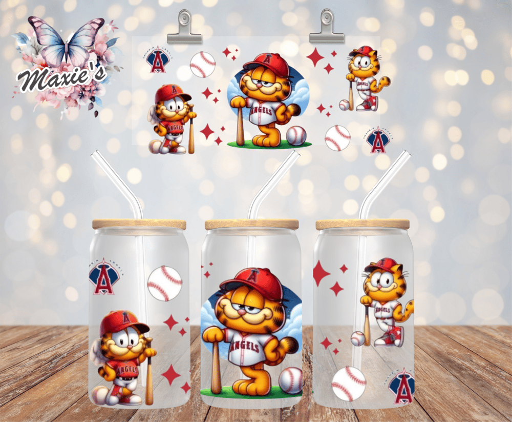 Image of ✨️ Double- sided ✨️ Baseball ⚾️ Cat Graphic Design 16oz. UVDTF Cup Wrap 