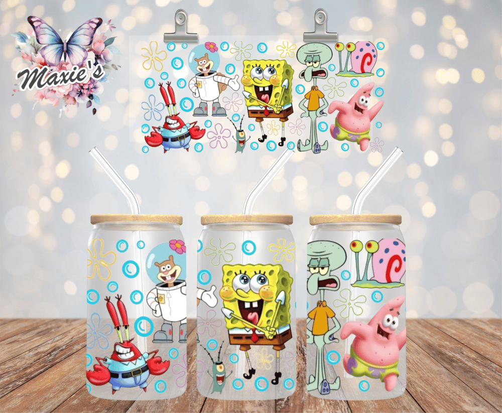 Image of ✨️ Double- sided ✨️ Sponge Bob & Friends Graphic Design 16oz. UVDTF Cup Wrap 