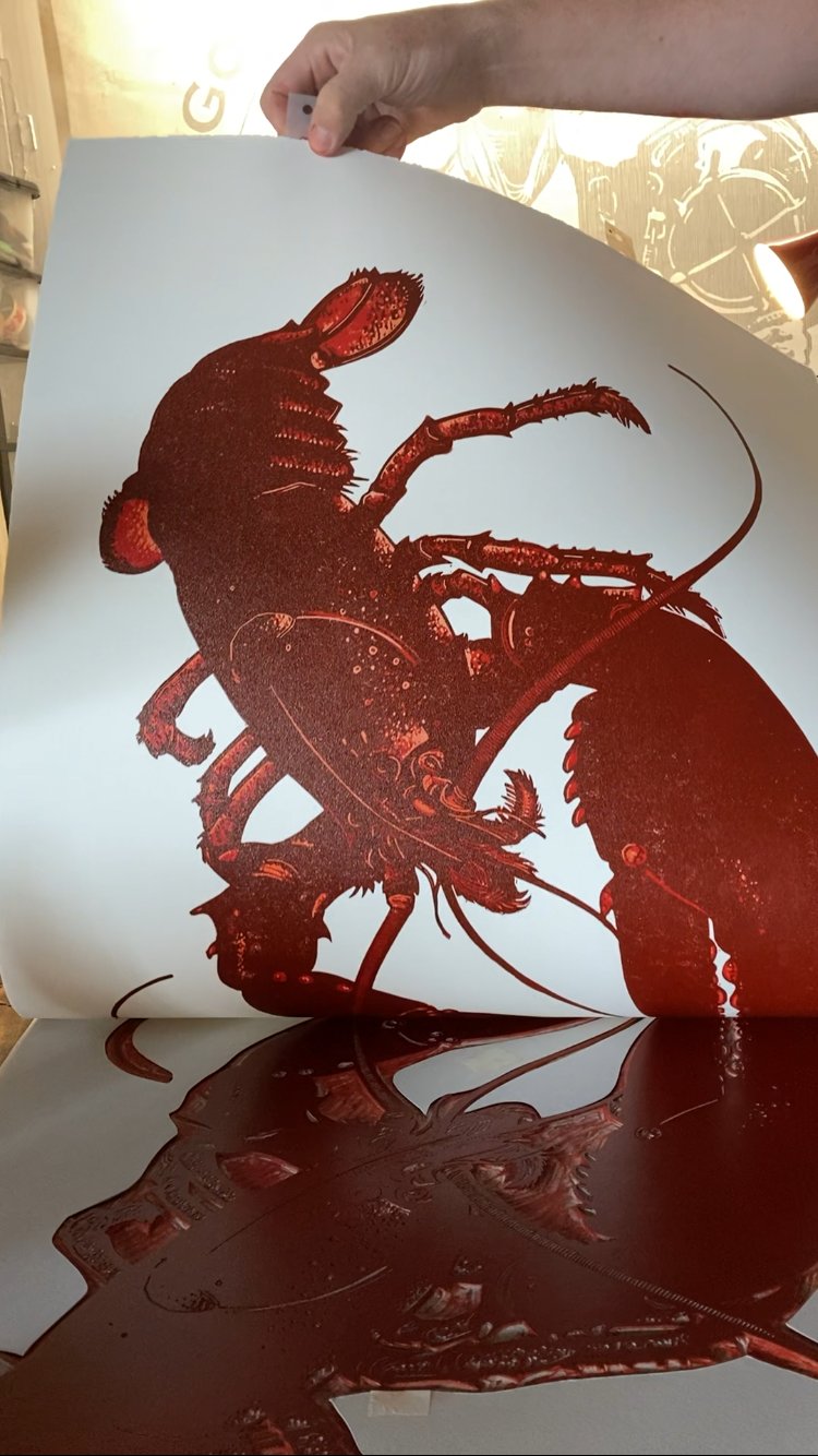 Lobster linocut print - 8 colours