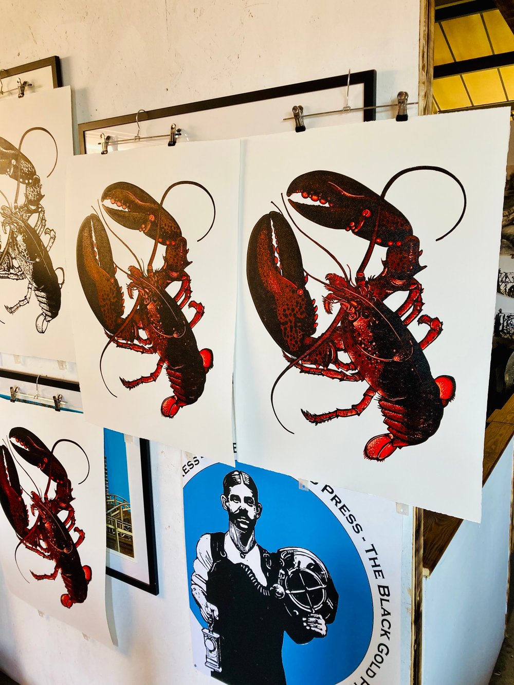 Lobster linocut print - 8 colours