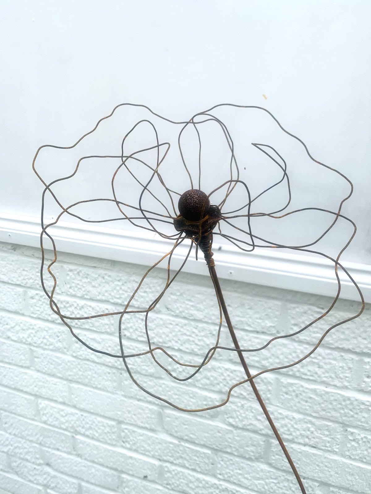 Triple peony plant stake and sculpture