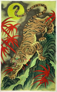 Descending Tiger/ Red Bamboo original rice paper paintiing