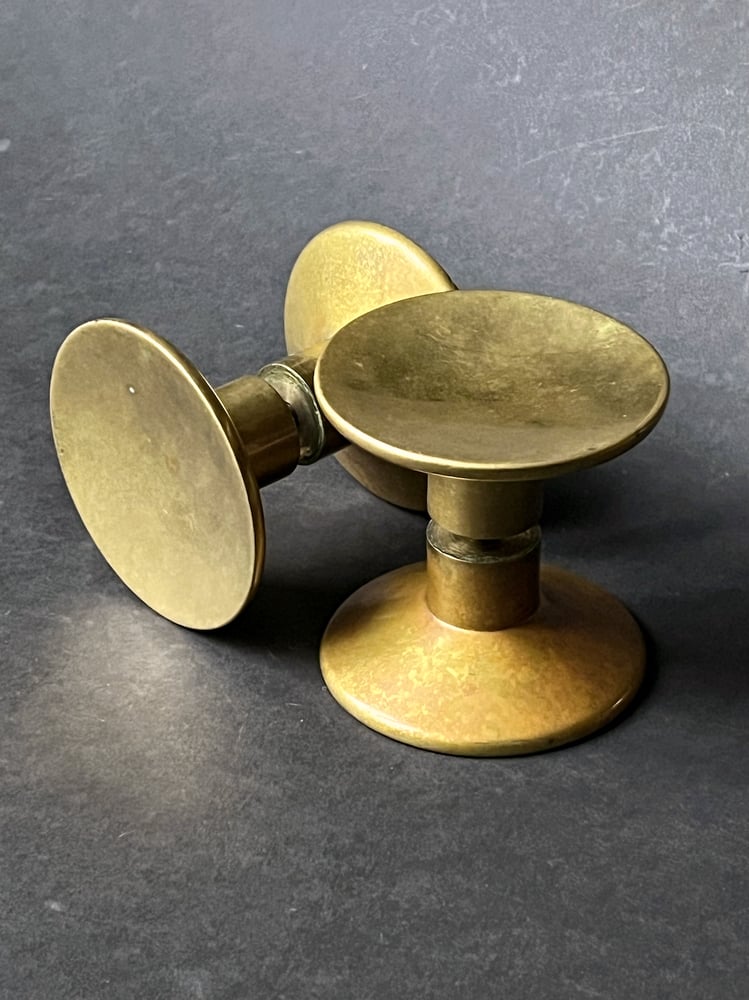 Image of Two Sets Mid-Size Circular Door Handles in Bronze, Mid-20th Century, France