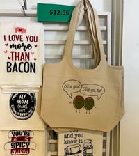 Image 2 of Olive You Tote with inside pocket and pleated bottom. 