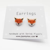 Image 2 of Fox Shrink Plastic Earrings - Fox Face Studs