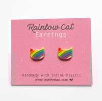 Image 2 of Rainbow Cat Shrink Plastic Earrings