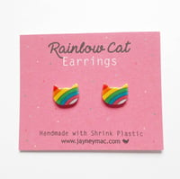 Image 2 of Rainbow Cat Shrink Plastic Earrings