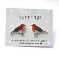 Robin Bird Shrink Plastic Earrings - Robin Stud Earrings