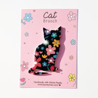 Black cat flower pattern brooch