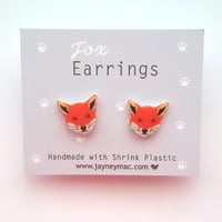 Image 3 of Fox Shrink Plastic Earrings - Fox Face Studs