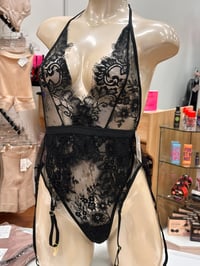 Image 1 of Black Lace Halter Teddy
