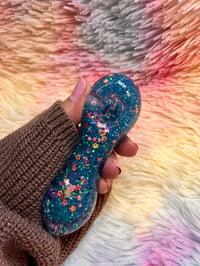 Image 1 of Turquoise Girly Freezable Glitter Glass Pipe   Color Changing Pipe