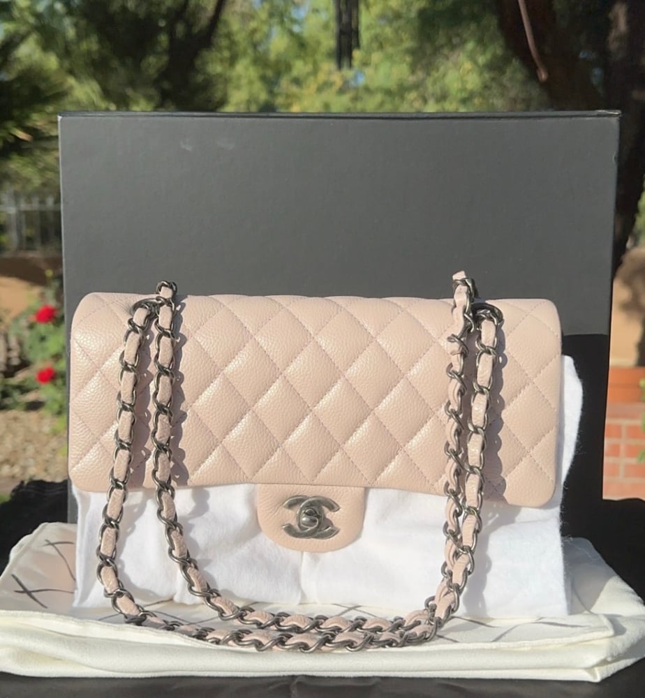 Image of Chanel Pale Pink Caviar Leather Medium Double Flap Bag