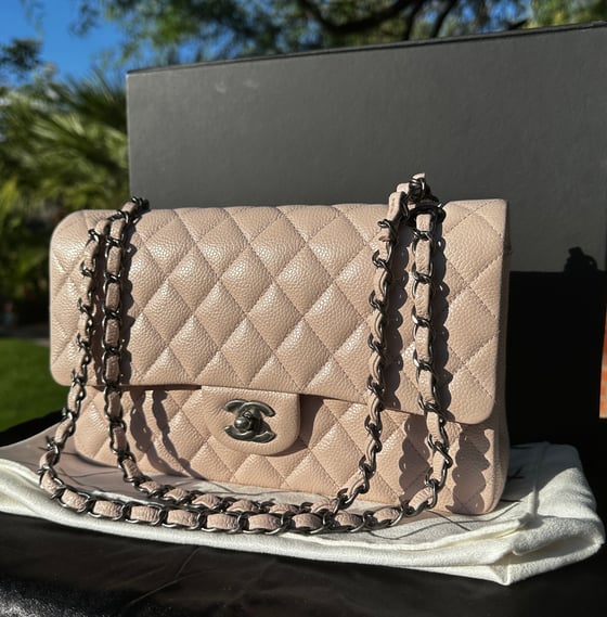Image of Chanel Pale Pink Caviar Leather Medium Double Flap Bag