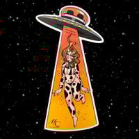 Image 1 of NEW!! Cow babe abduction sticker #1