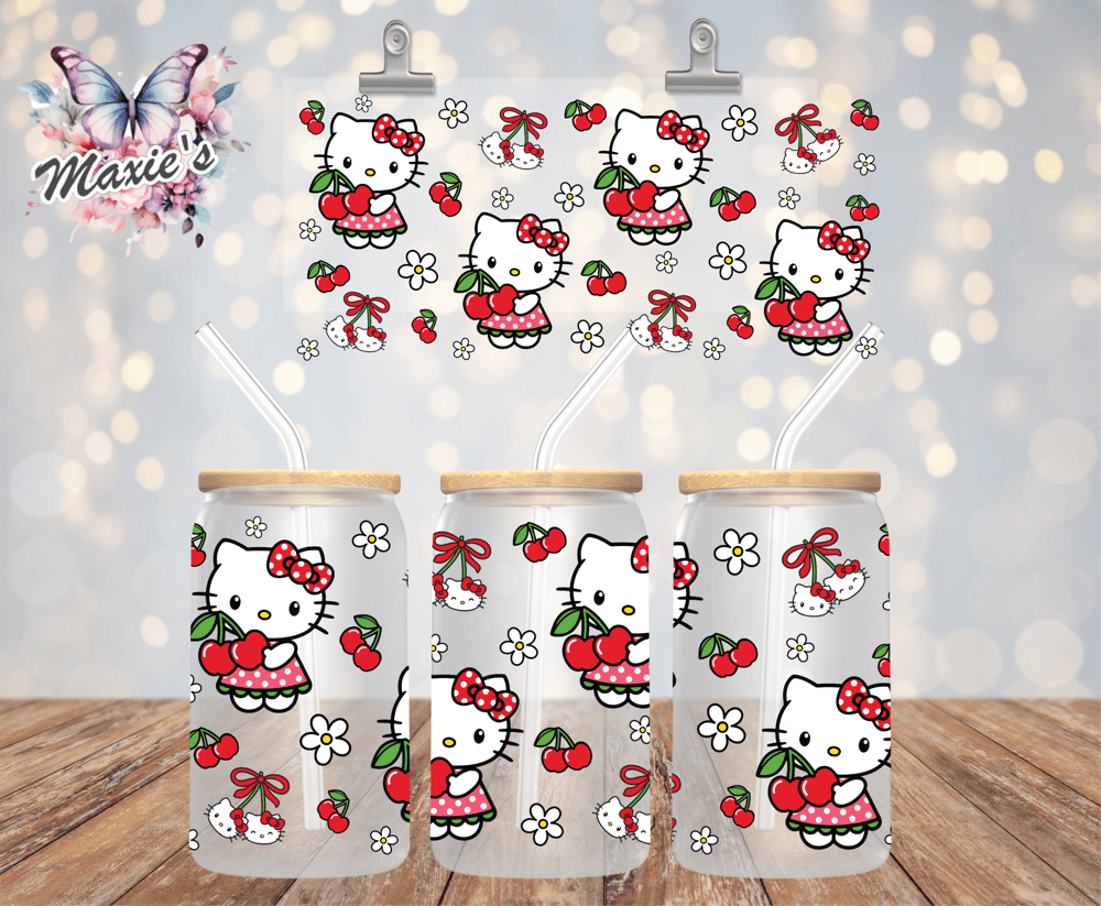 Image of ✨️ Double  - Sided ✨️  Cherry 🍒  Kitty Graphic Design 16oz. UVDTF Cup Wrap 