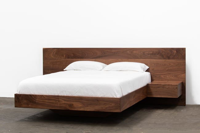 FLOATING BED WITH SOFT CLOSE DRAWERS IN AMERICAN WALNUT