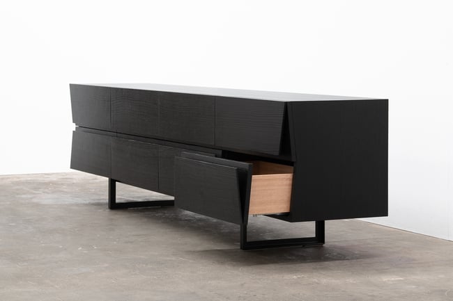 CLIPPED WING SIDEBOARD IN TORCHED TASMANIAN OAK