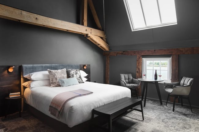 STILLWATER BENCH IN TORCHED TASMANIAN OAK - BLACK LEATHER