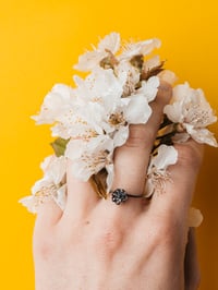 Image 1 of Flower Black Silver Ring