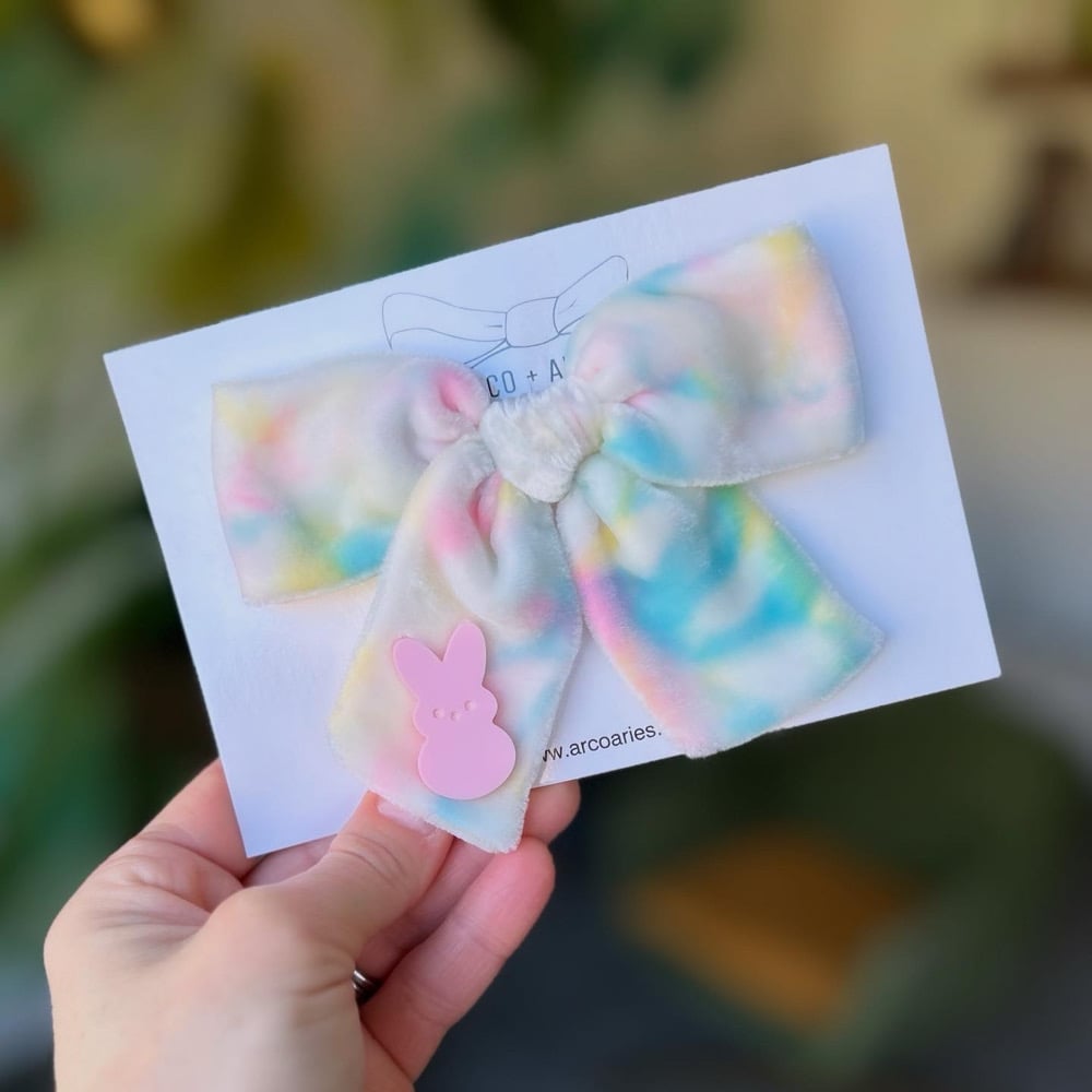 Image of Extra Fluffy peep swirl specialty dyed and embellished silk velvet pinwheels