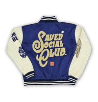 Image 2 of Blue "Saved Social Club"  Varsety Jackets