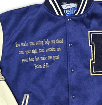 Image 3 of Blue "Saved Social Club"  Varsety Jackets