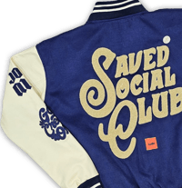Image 4 of Blue "Saved Social Club"  Varsety Jackets