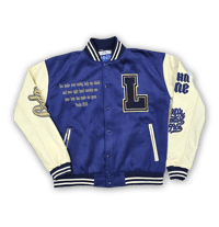 Image 1 of Blue "Saved Social Club"  Varsety Jackets