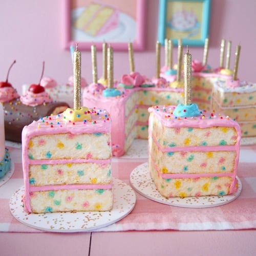 Image of Pink Funfetti Slice mixed media sculpture - yellow dollop or blue dollop