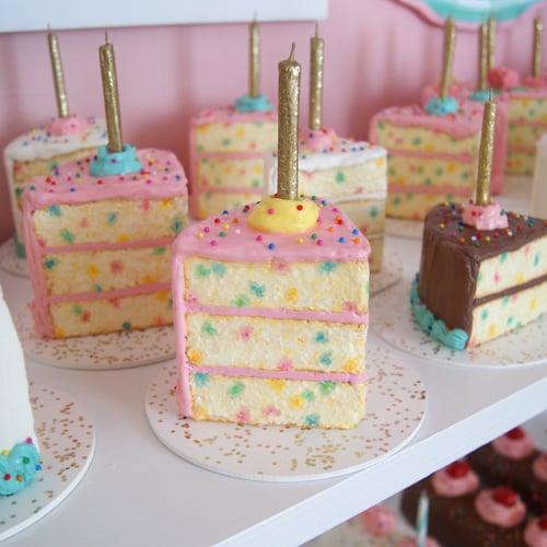 Image of Pink Funfetti Slice mixed media sculpture - yellow dollop or blue dollop