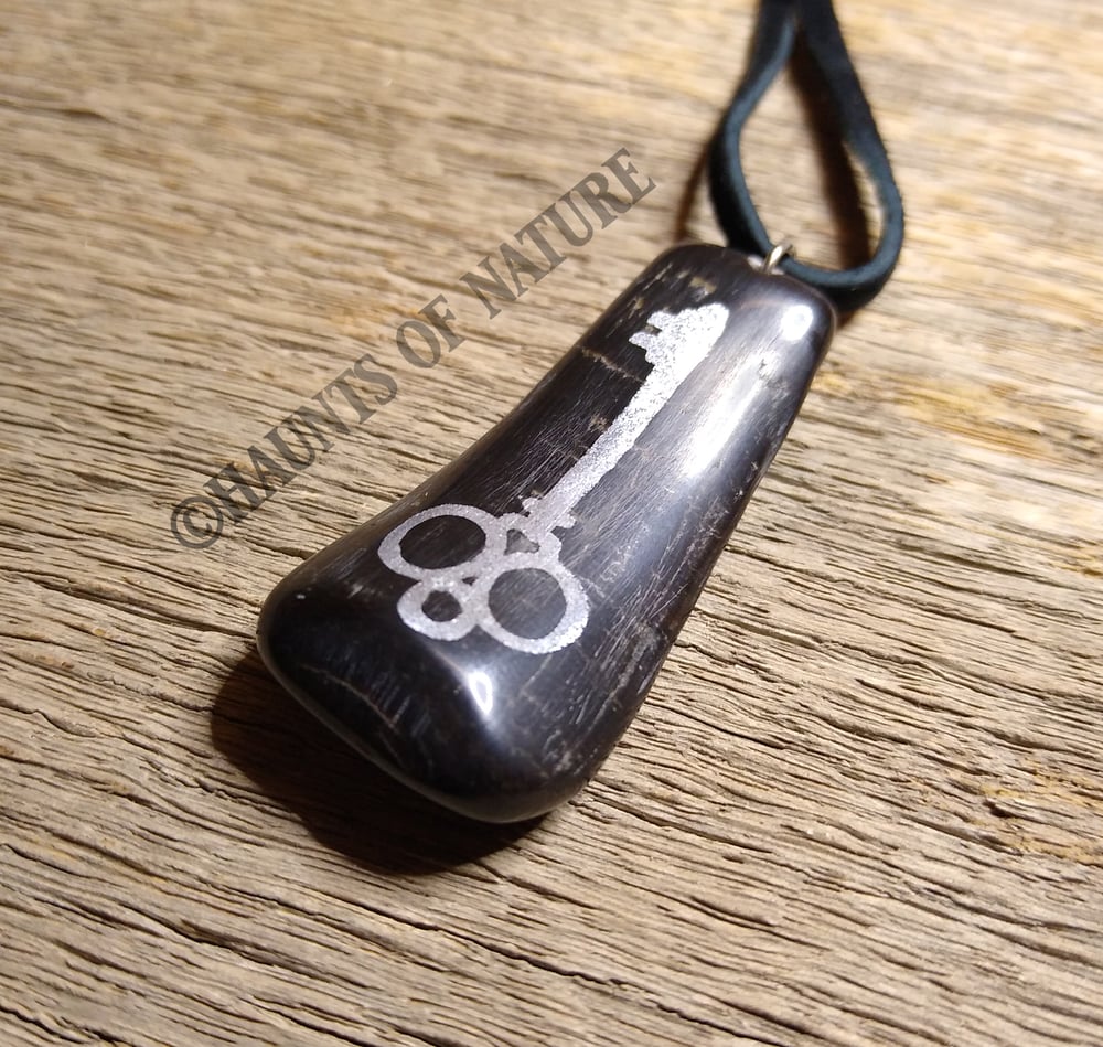 Inlaid Horn Pendant - Skeleton Key