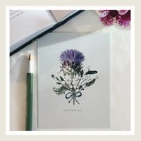 Image 1 of Gold Lux : Scottish Thistle & Berries : Happy Birthday Greeting Card