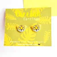 Image 1 of Cheetah Earrings - Shrink Plastic Cheetah Stud Earrings