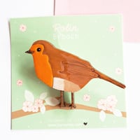 Image 1 of Robin bird brooch, handpainted wooden bird brooch