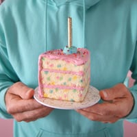 Image 1 of Pink Funfetti Slice mixed media sculpture - yellow dollop or blue dollop
