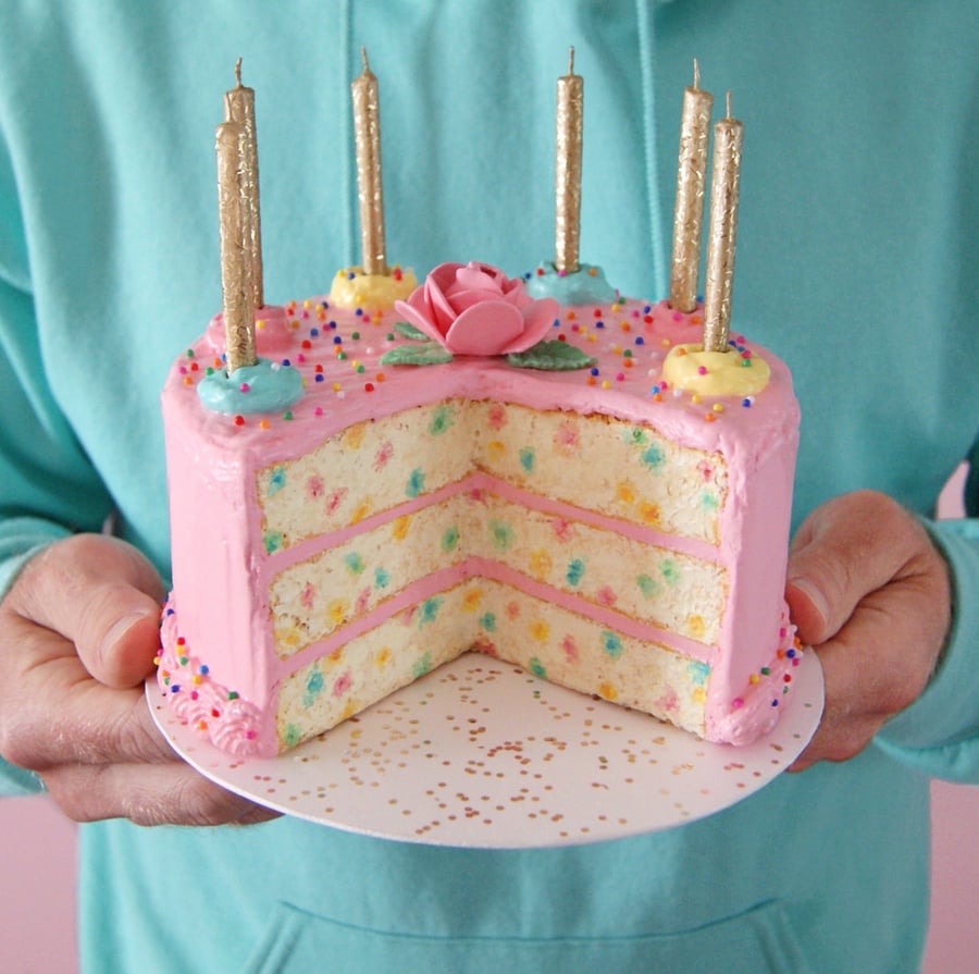 Image of Pink Funfetti Cake mixed media sculpture 