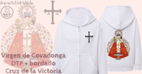 Image 1 of Camiseta/Sudadera Virgen de Covadonga a color con técnica DTF + bordado Cruz de la Victoria.