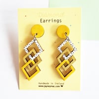 Dangle earrings, diamond shaped handpainted wooden glitter dangle earrings