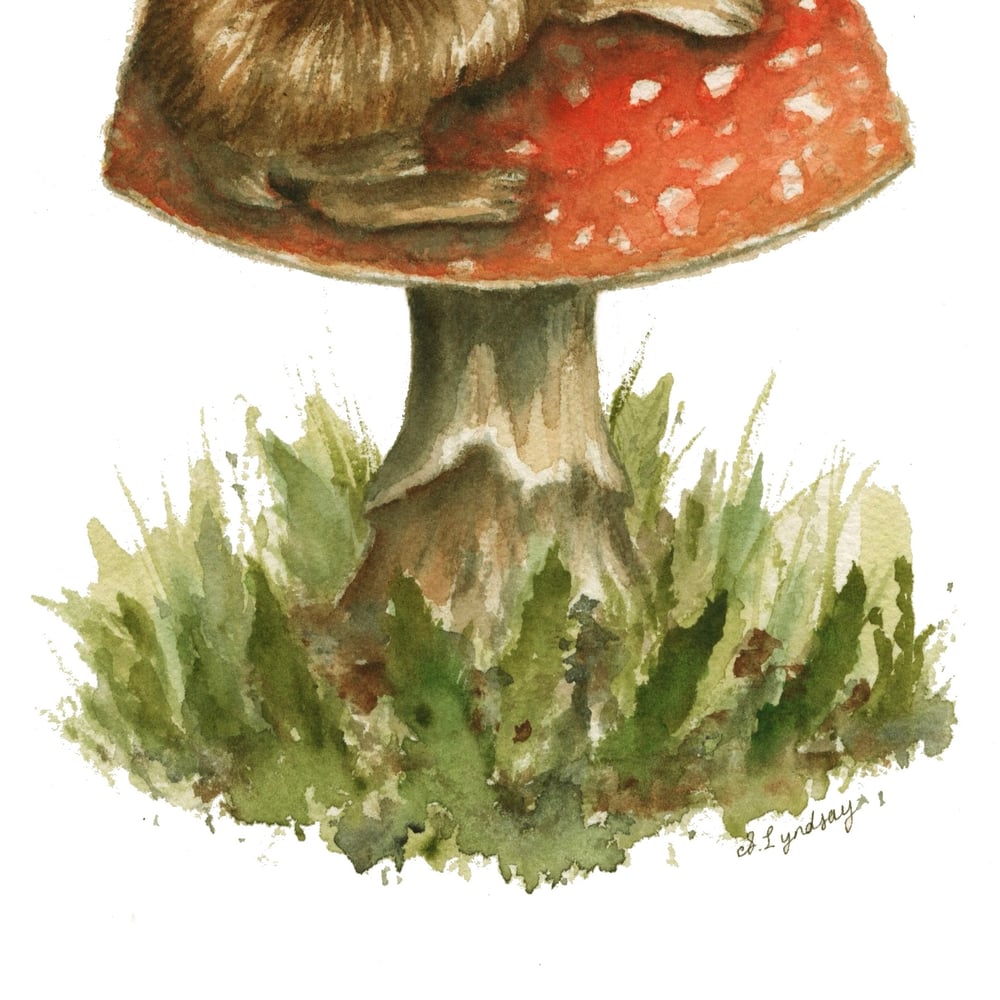 Image of Sleeping Toadstool Bunny - Original A4
