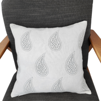 Image 1 of Paisley Parfait Cushion Cover - Grey on White Linen