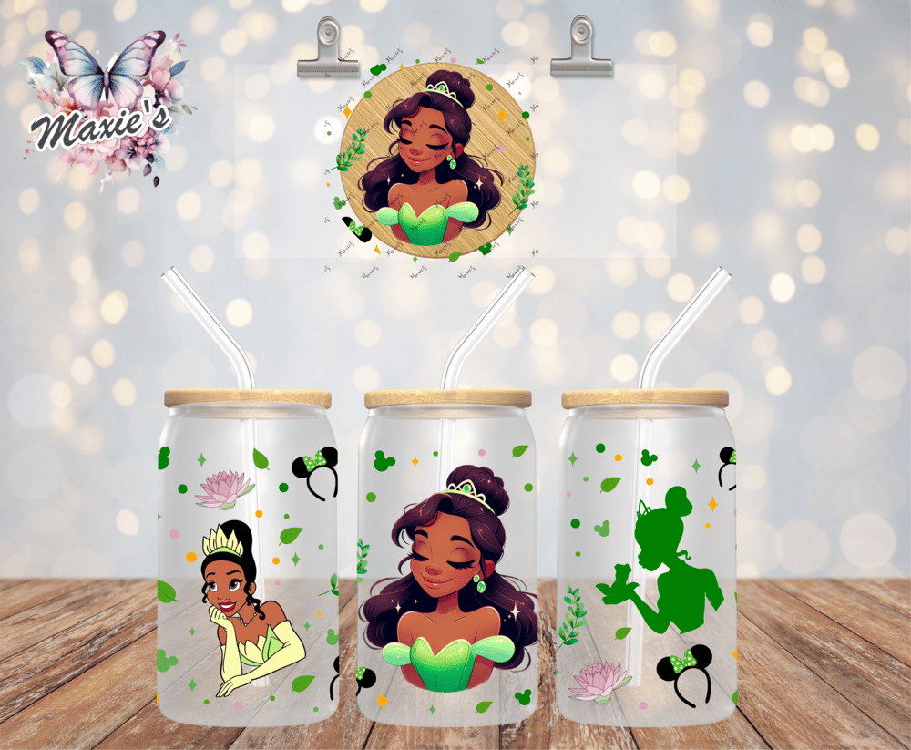 Image of ( NO HOLE )Princess Tiana & Mouse Ear Graphic Design UVDTF Lid Decal 