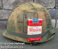 Image 7 of Vietnam M-1 Helmet & 1969 Liner Mitchell Camo Cover 1964 Sweatband. LBJ's Hired GUN's/ACE of SPADES